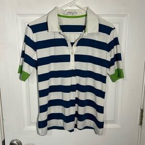 Nike Women's Size Medium Blue White Striped Short Sleeve Dri-Fit Golf Polo